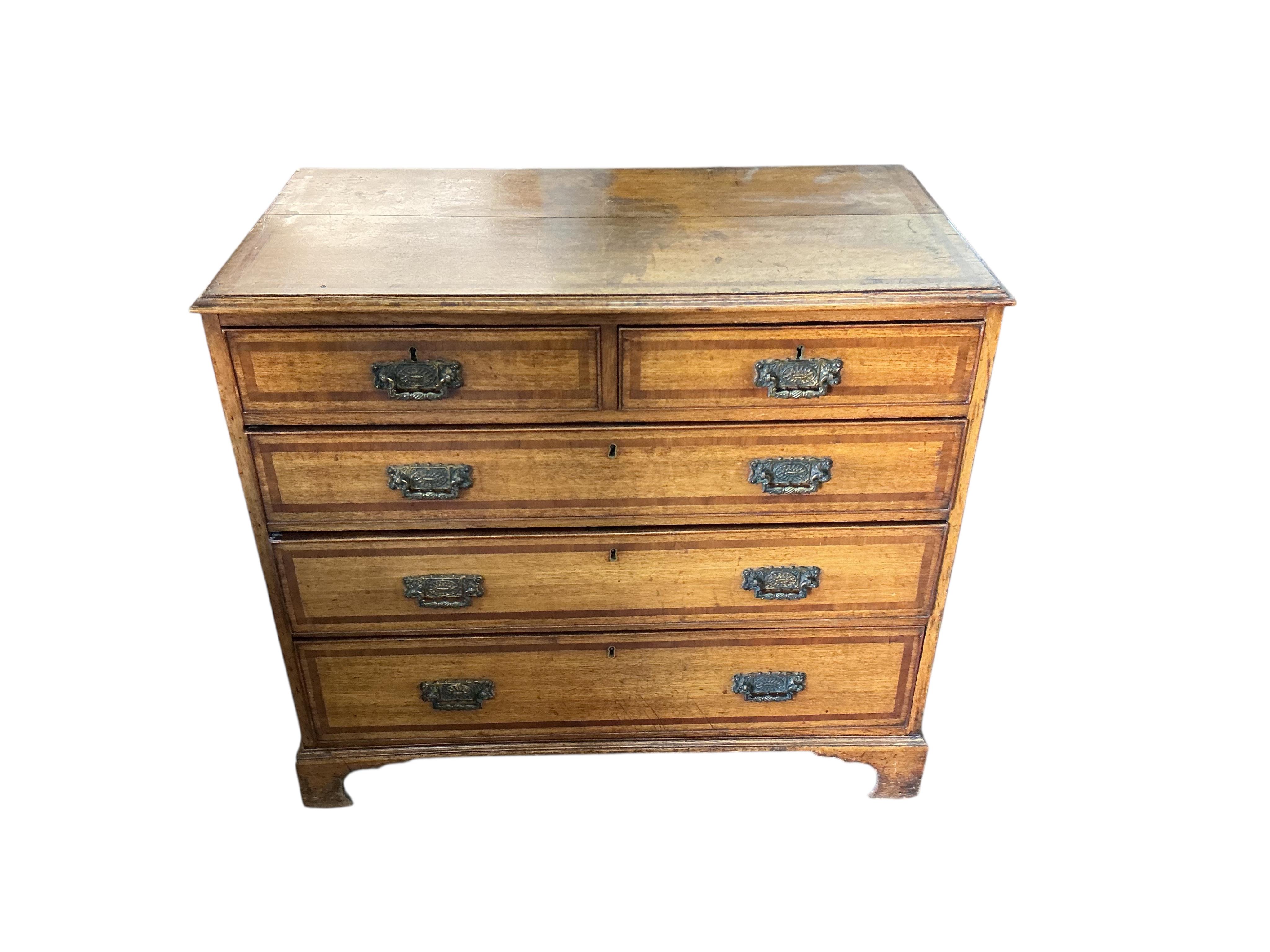 A George III banded oak five drawer chest, width 93cm, depth 49cm, height 83cm